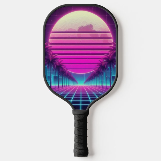Retro, Neonmoon/Palmen im 80er Pickleball Schläger (Vorderseite)