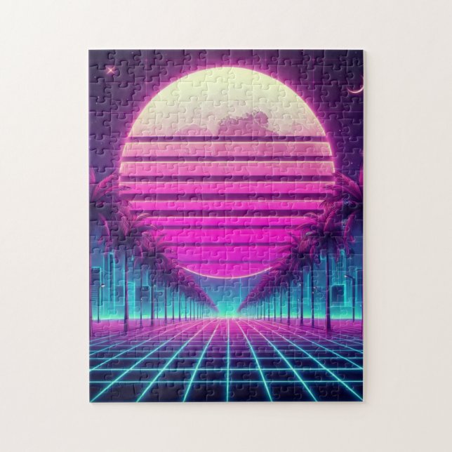 Retro, Neonmoon/Palmen im 80er Puzzle (Vertikal)