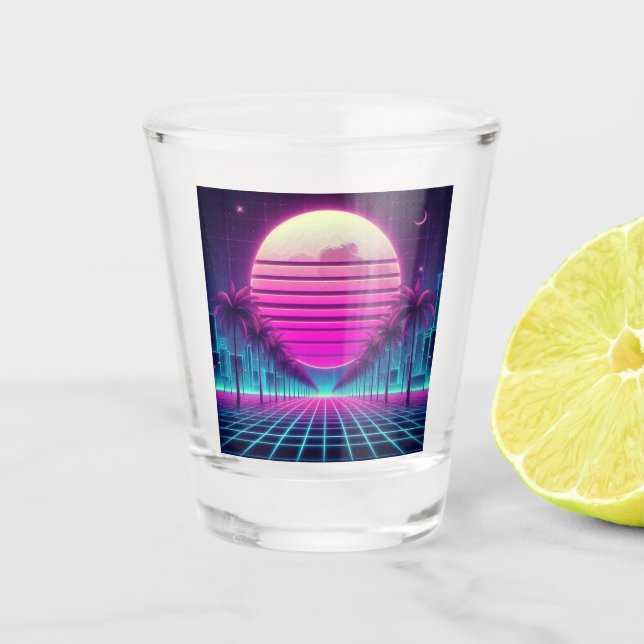 Retro, Neonmoon/Palmen im 80er Schnapsglas (Vorderseite)