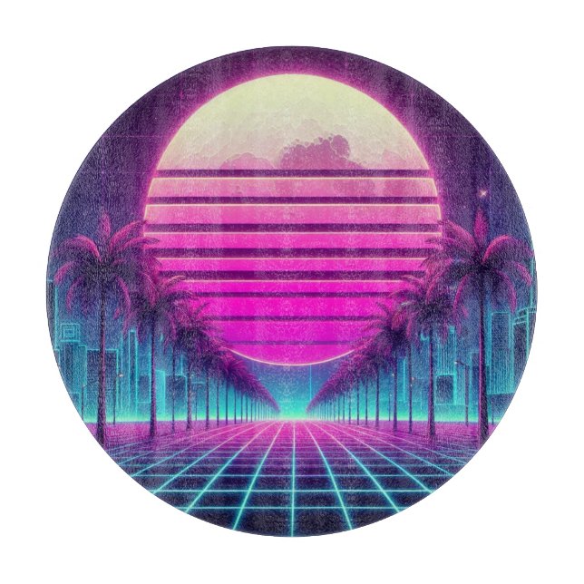 Retro, Neonmoon/Palmen im 80er Schneidebrett (Vorderseite)