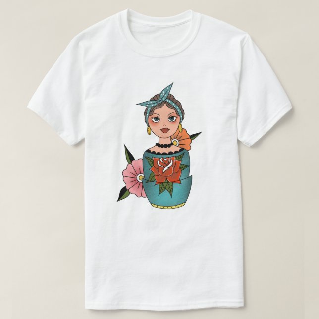 Retro Nesting Doll Tattoo T-Shirt (Design vorne)