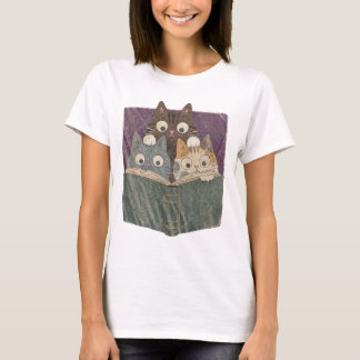 Retro Neugierige Lesekatzen Grafik T-Shirt, Bücher T-Shirt