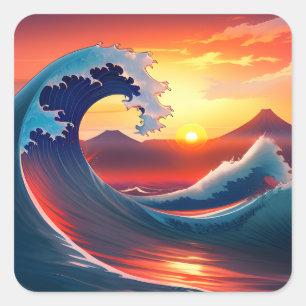 Retro-Neuinterpretation von The Great Wave Off Quadratischer Aufkleber