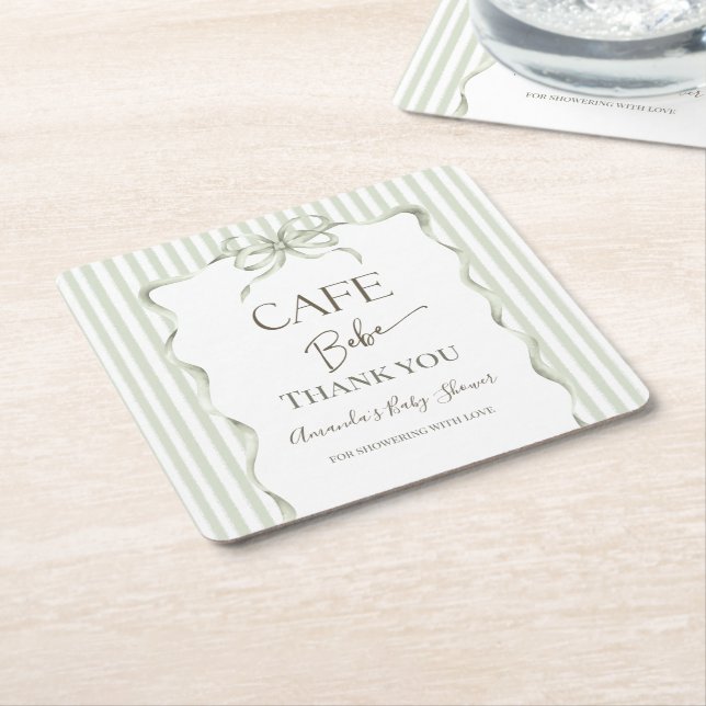 Retro Neutral Bow Cafe Bebe Coffee Baby Shower Rechteckiger Pappuntersetzer (angewinkelt)