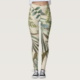 Retro-Neutral-Sage Floral Fern botanische Foliage Leggings