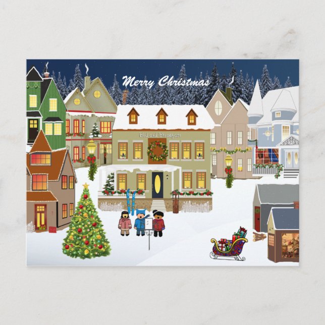 Retro New England Village Christmas Card Postkarte (Vorderseite)