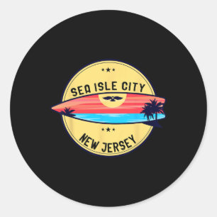 Retro New Jersey Sea Isle City Strand Surfen Runder Aufkleber