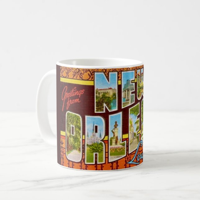 Retro New Orleans Gruß Kaffeetasse (Vorderseite Links)
