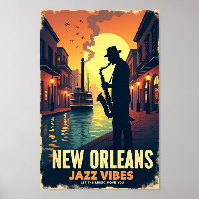 Retro New Orleans Jazz Vibes Travel Poster (Vorne)
