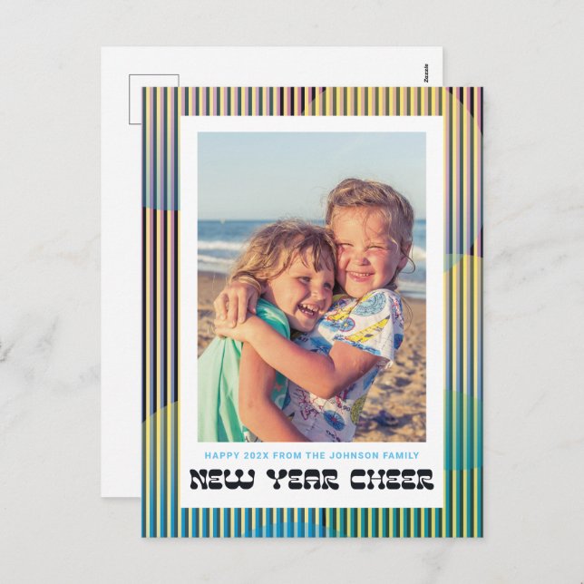 Retro New Year Chee Foto Postkarte (Vorne/Hinten)