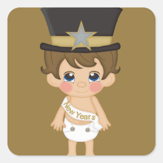 Retro New Years Baby New Year Quadratischer Aufkleber