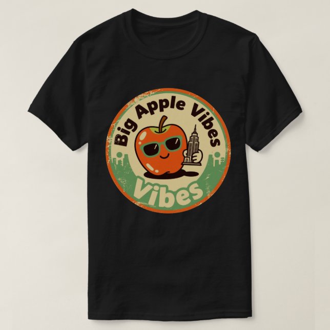 Retro New York_ Apple mit Empire State Gebäude T-Shirt (Design vorne)