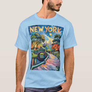 Retro New York Central Park Van Gogh City Art T-Shirt