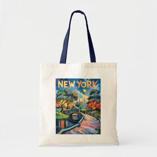 Retro New York Central Park Van Gogh Cityscape Art Tragetasche (Vorne)