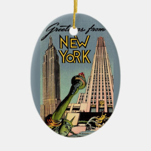 Retro New York City Greeting Keramik Ornament