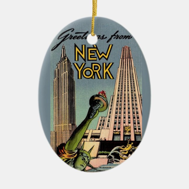 Retro New York City Greeting Keramik Ornament (Vorne)