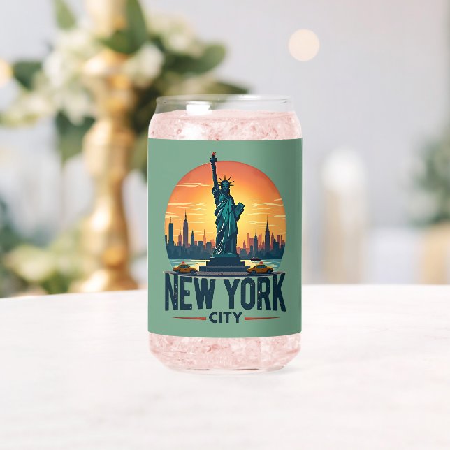 Retro New York City Skyline mit Freiheitsstatue Dosenglas (Insitu (Hochzeit))