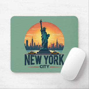 Retro New York City Skyline mit Freiheitsstatue Mousepad