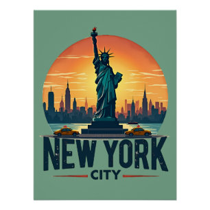 Retro New York City Skyline mit Freiheitsstatue Poster