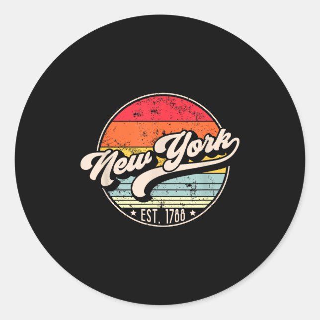 Retro New York Home State Ny Cool 70s Style Sunset Runder Aufkleber (Vorderseite)