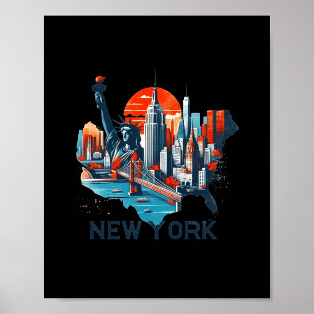 Retro New York Skyline Silhouette  Poster (Vorne)