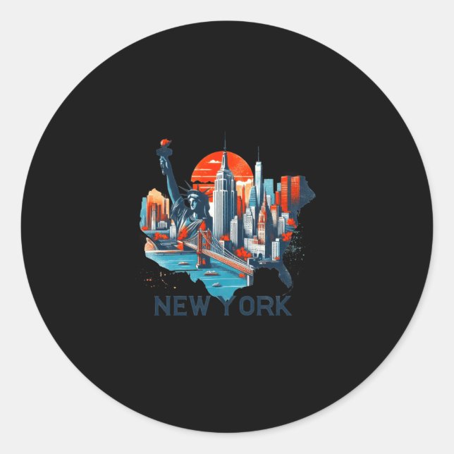 Retro New York Skyline Silhouette  Runder Aufkleber (Vorderseite)