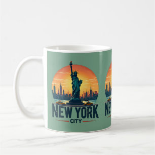 Retro New Yorker Skyline mit Freiheitsstatue Kaffeetasse
