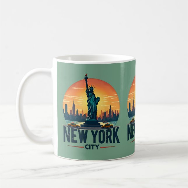 Retro New Yorker Skyline mit Freiheitsstatue Kaffeetasse (Links)