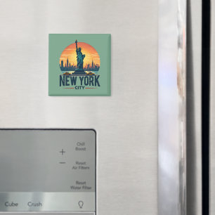 Retro New Yorker Skyline mit Freiheitsstatue Magnet