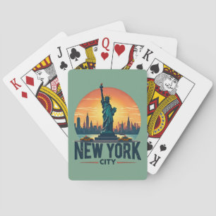 Retro New Yorker Skyline mit Freiheitsstatue Spielkarten
