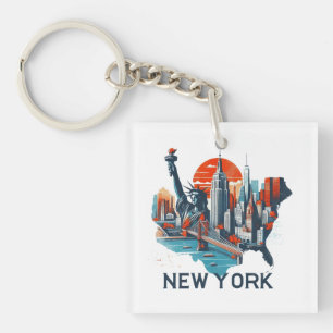 Retro New Yorker Skyline Silhouette Schlüsselanhänger