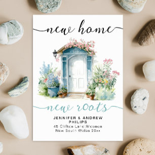 Retro New Zuhause Roots Watercolor House Calligrap Ankündigung