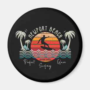 Retro Newport Beach Surfing Magnet