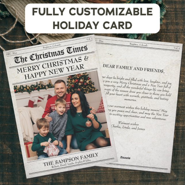 Retro Newspaper Weihnachtsgrüße Foto Feiertagskarte (Von Creator hochgeladen)