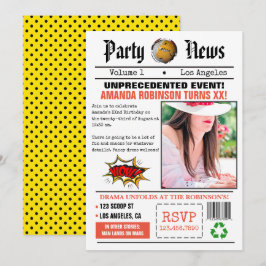 Retro Newspapier Geburtstagsparty Einladung