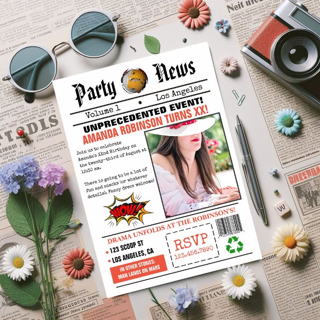 Retro Newspapier Geburtstagsparty Einladung (Retro Newspaper Birthday Party invite)
