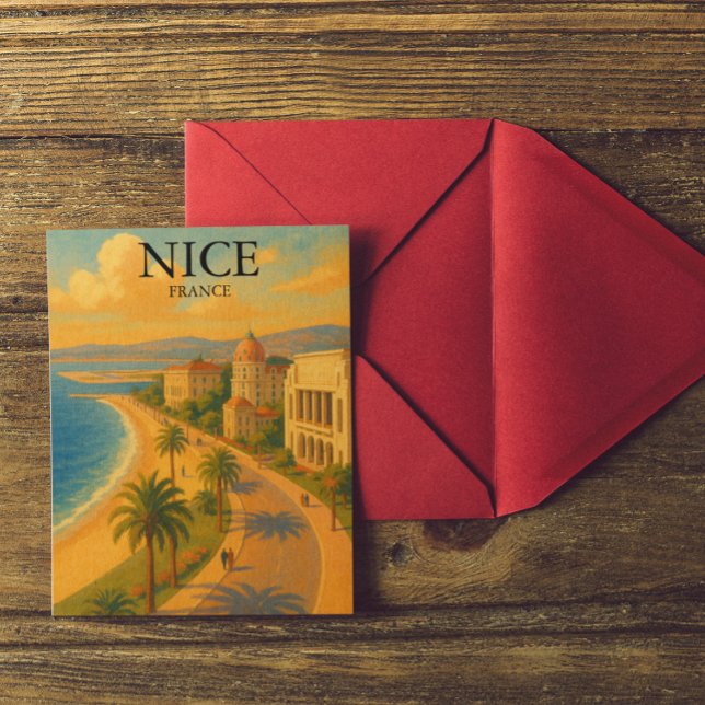 Retro Nice Frankreich Côte d'Azur Postkarte (Retro Nice France French Riviera Promenade Postcard)
