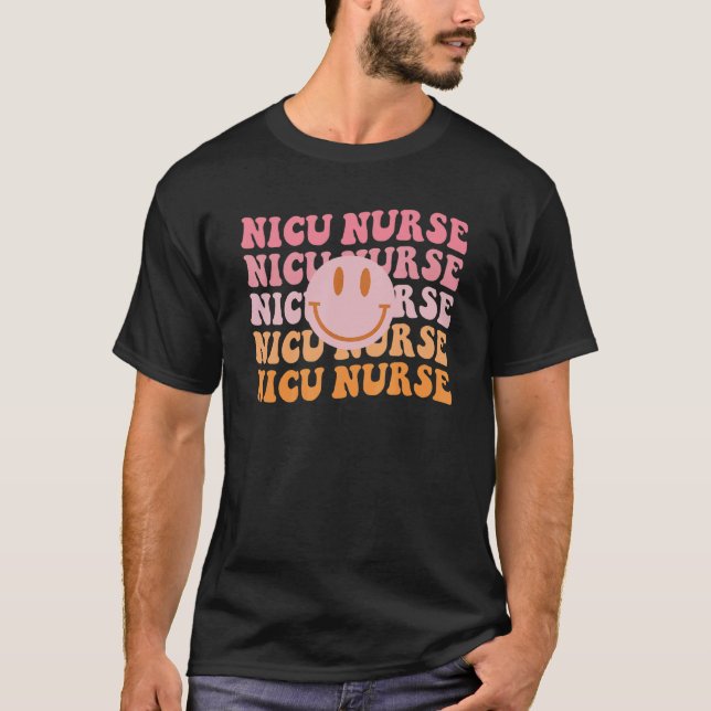 Retro Nicu Nurse Lächeln Gesicht Neonatal Icu Nurs T-Shirt (Vorderseite)