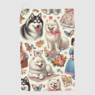 Retro Niedlich American Eskimo Nahtlos Golfhandtuch