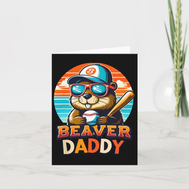 Retro Niedlich Beaver Daddy Baseball Vintag Animal Karte (Vorderseite)