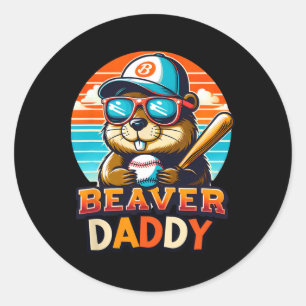 Retro Niedlich Beaver Daddy Baseball Vintag Animal Runder Aufkleber