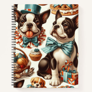 Retro Niedlich Boston Terrier Illustration Notizbuch