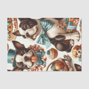 Retro Niedlich Boston Terrier Illustration Seidenpapier