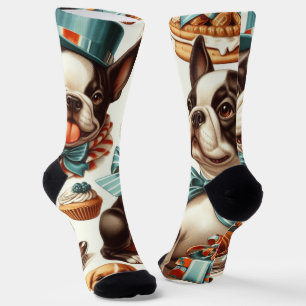 Retro Niedlich Boston Terrier Illustration Socken