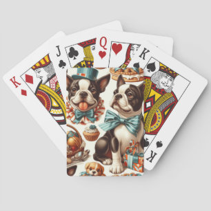 Retro Niedlich Boston Terrier Illustration Spielkarten