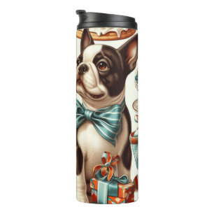 Retro Niedlich Boston Terrier Illustration Thermosbecher