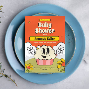 Retro Niedlich Cake Character Baby Dusche Einladung