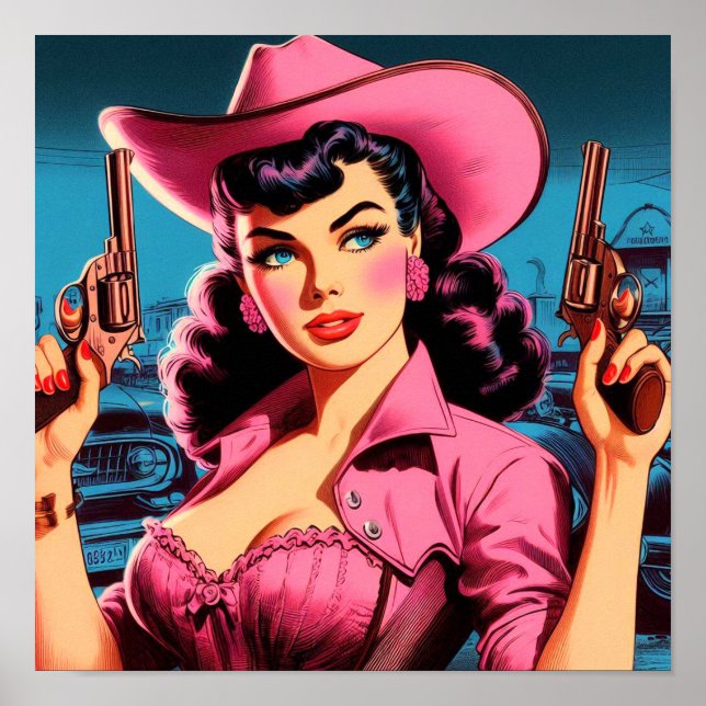 Retro Niedlich Cowgirl Poster (Vorne)