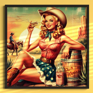 Retro Niedlich Cowgirl Poster