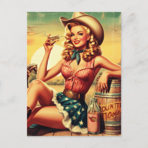 Retro Niedlich Cowgirl Postkarte